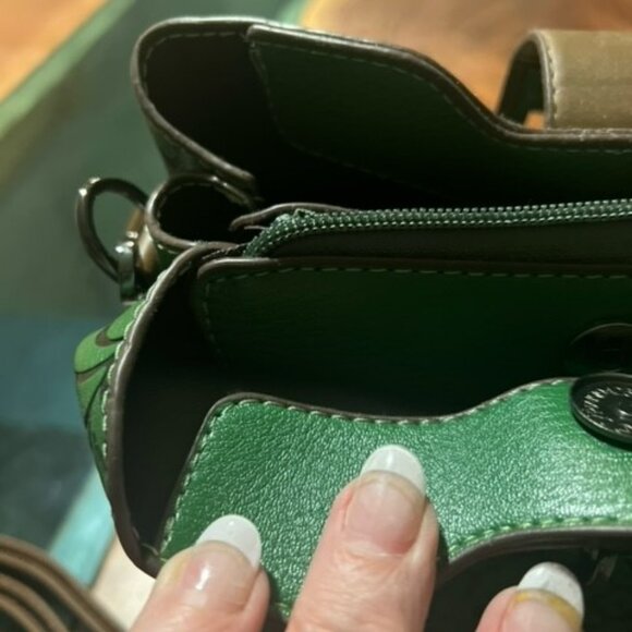 Dark Green Leather Purse With 2 Straps - Picture 4 of 5